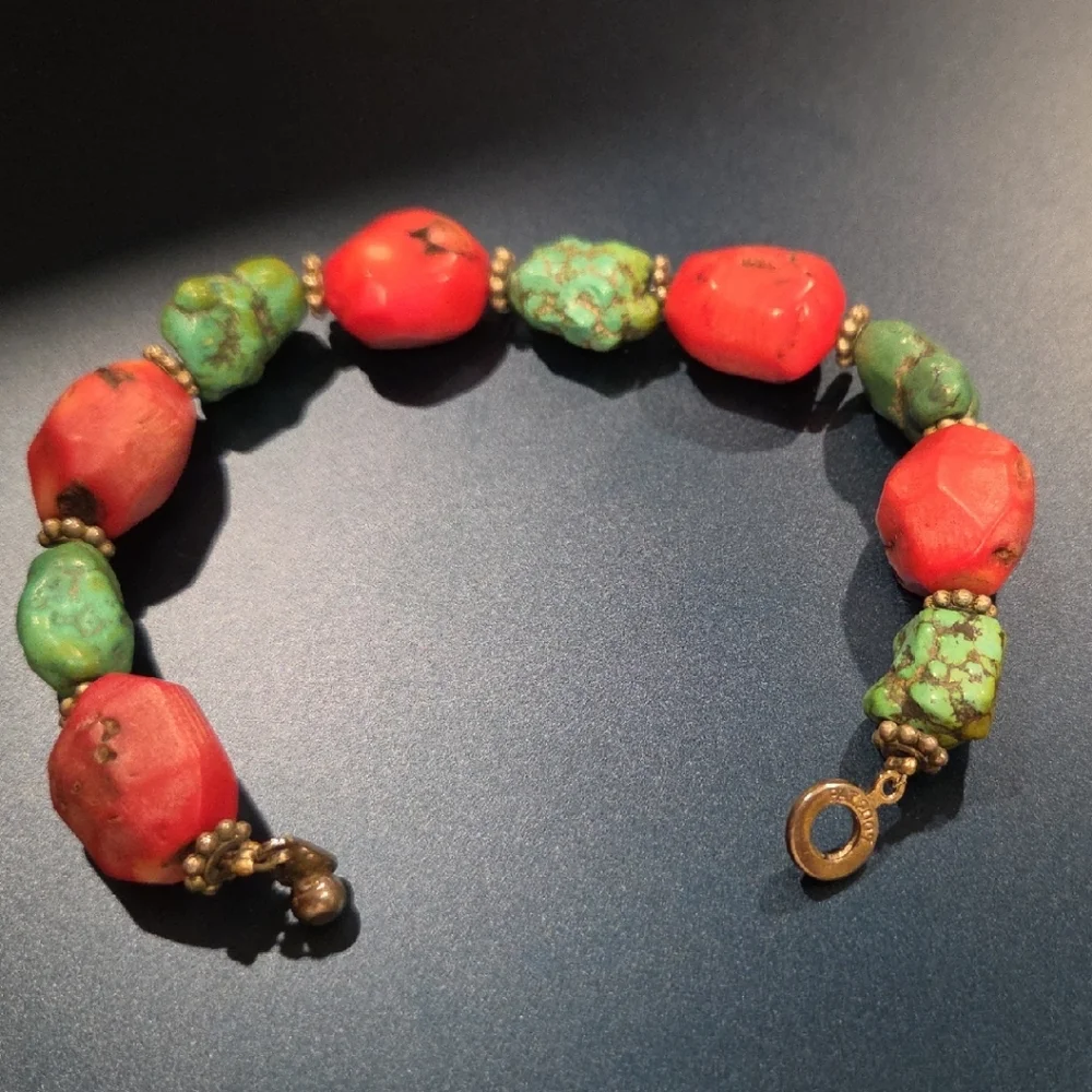 Beaded Red and Turquoise Stone Bracelet - Women Jewelry